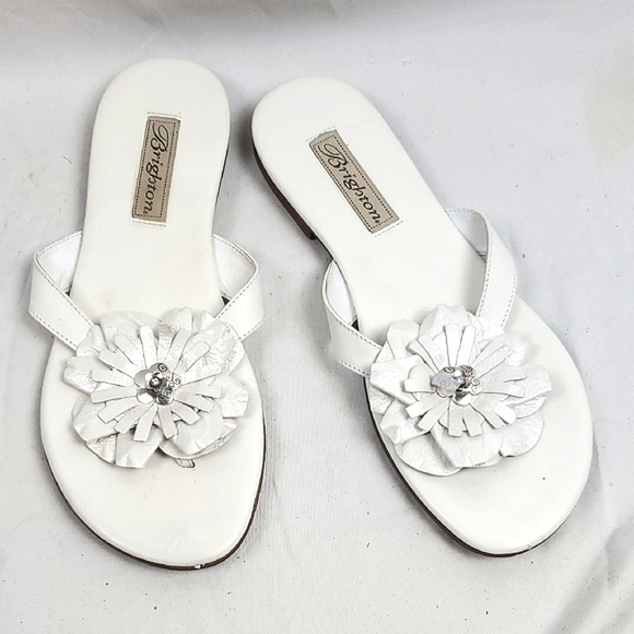 Brighton‎ Astor White Leather Thong Flip Flops - Picture 1 of 6